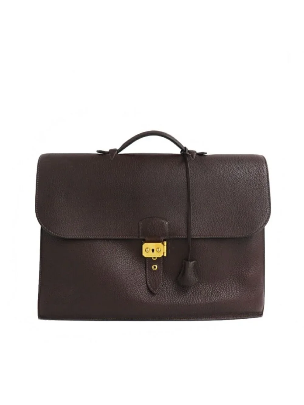 Hermes Sac A Depeches 41 Brown Togo Gold Document